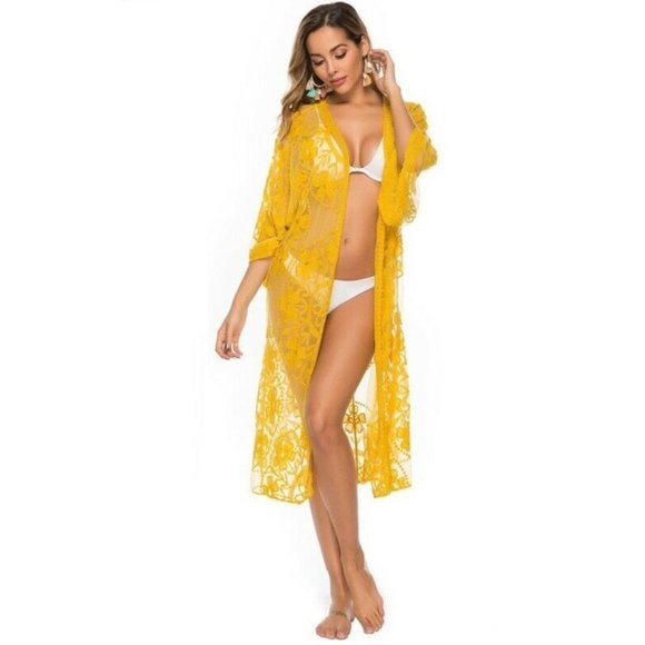 Sheer lace see through bikini cover up beachwear swimsuit coverup - Picture 2 of 4